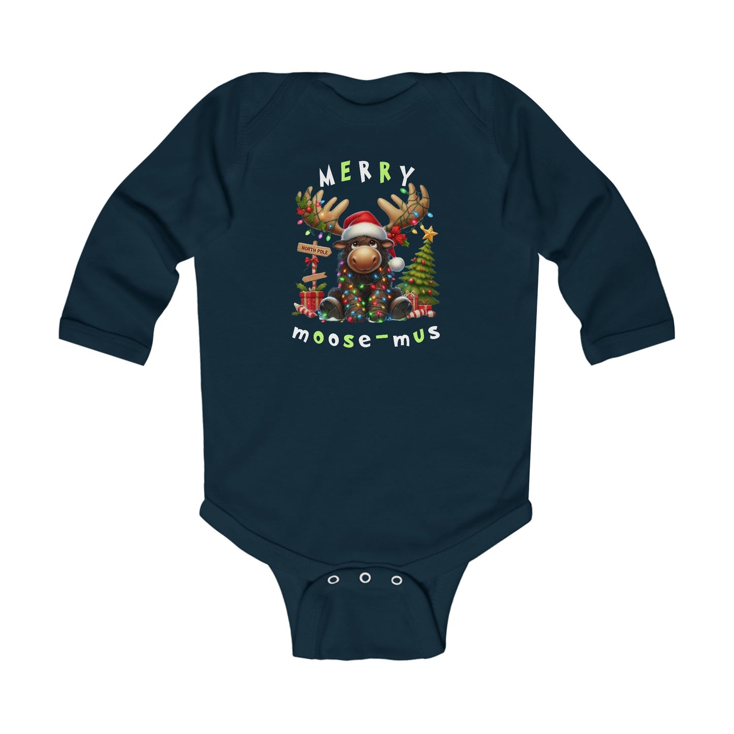 Merry Moos-mus - Cute Cartoon Moose Christmas Body Suit Onesie for Baby