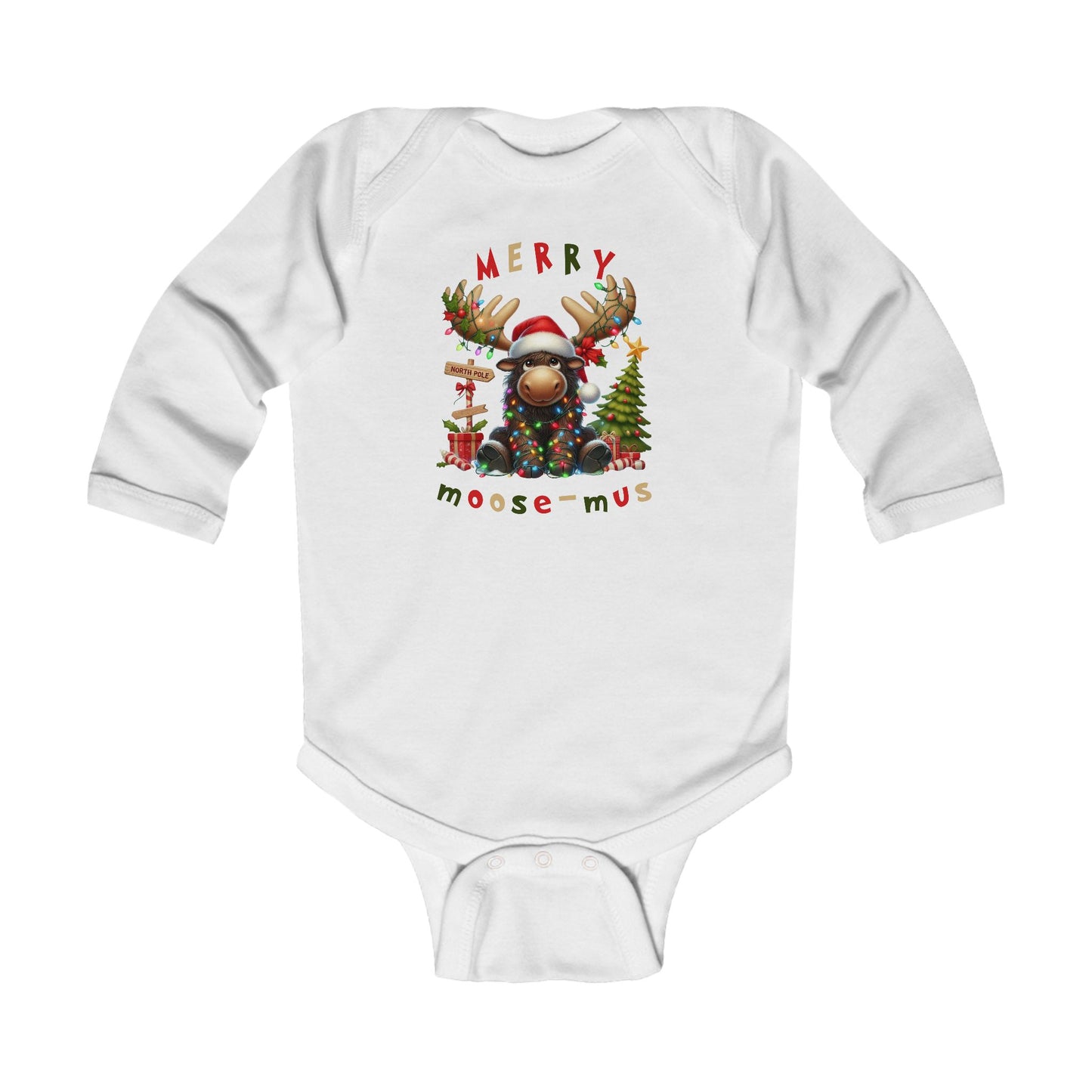 Merry Moos-mus - Cute Cartoon Moose Christmas Body Suit Onesie for Baby