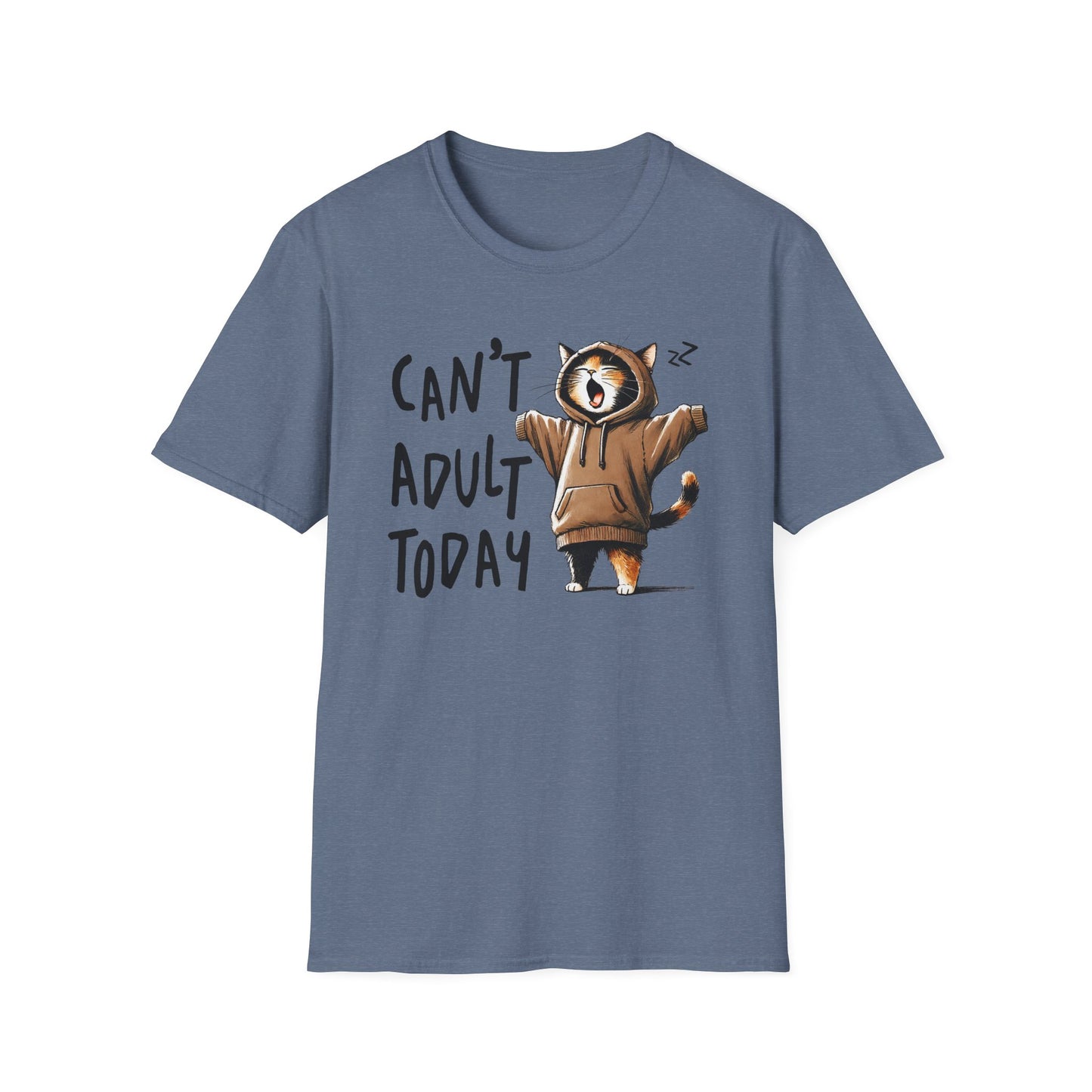 Funny Cat T-Shirt - "Can't Adult Today" - Perfect for Relaxation, Gifts, Birthdays, Cozy Gatherings, Humorous Gifts