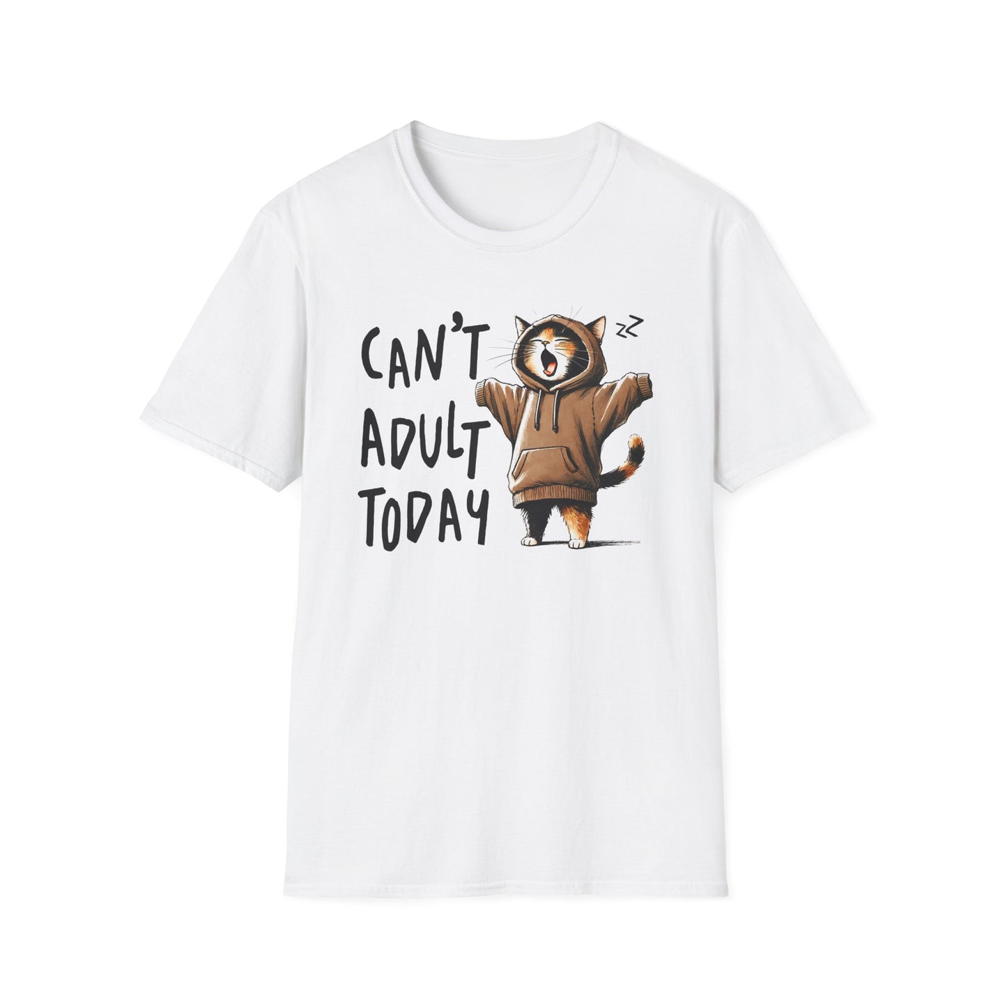 Funny Cat T-Shirt - "Can't Adult Today" - Perfect for Relaxation, Gifts, Birthdays, Cozy Gatherings, Humorous Gifts