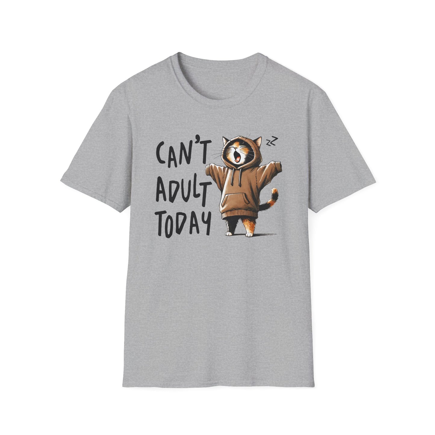 Funny Cat T-Shirt - "Can't Adult Today" - Perfect for Relaxation, Gifts, Birthdays, Cozy Gatherings, Humorous Gifts
